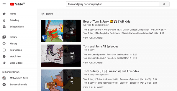 Search YouTube playlist