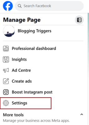 facebook page settings