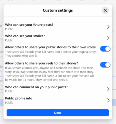 Facebook privacy levels